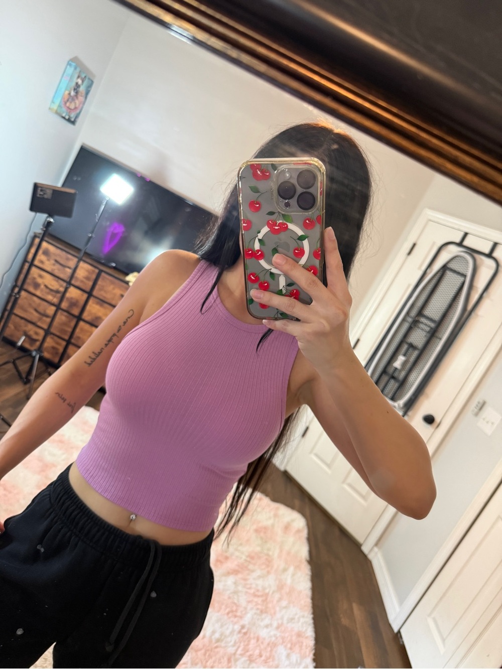 Pink Ribbed Tank Top Bozzolo High Neck Cropped Cami Shirt Women's Size Small S